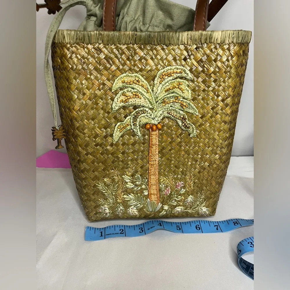 Cappelli Straworld STRAW Wooden Painted Beaded Tote Purse Shoulder Bag - Image 3