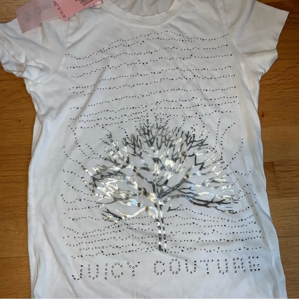 Juicy Couture Pam Gela Tree Short Sleeve Logo Jrsy 2 Shirt White Women’s Medium - Image 4