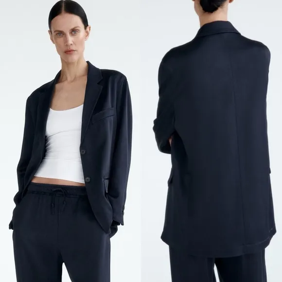Zara Limited Edition Satin Effect Blazer Navy Blue Size XS NEW - Image 2