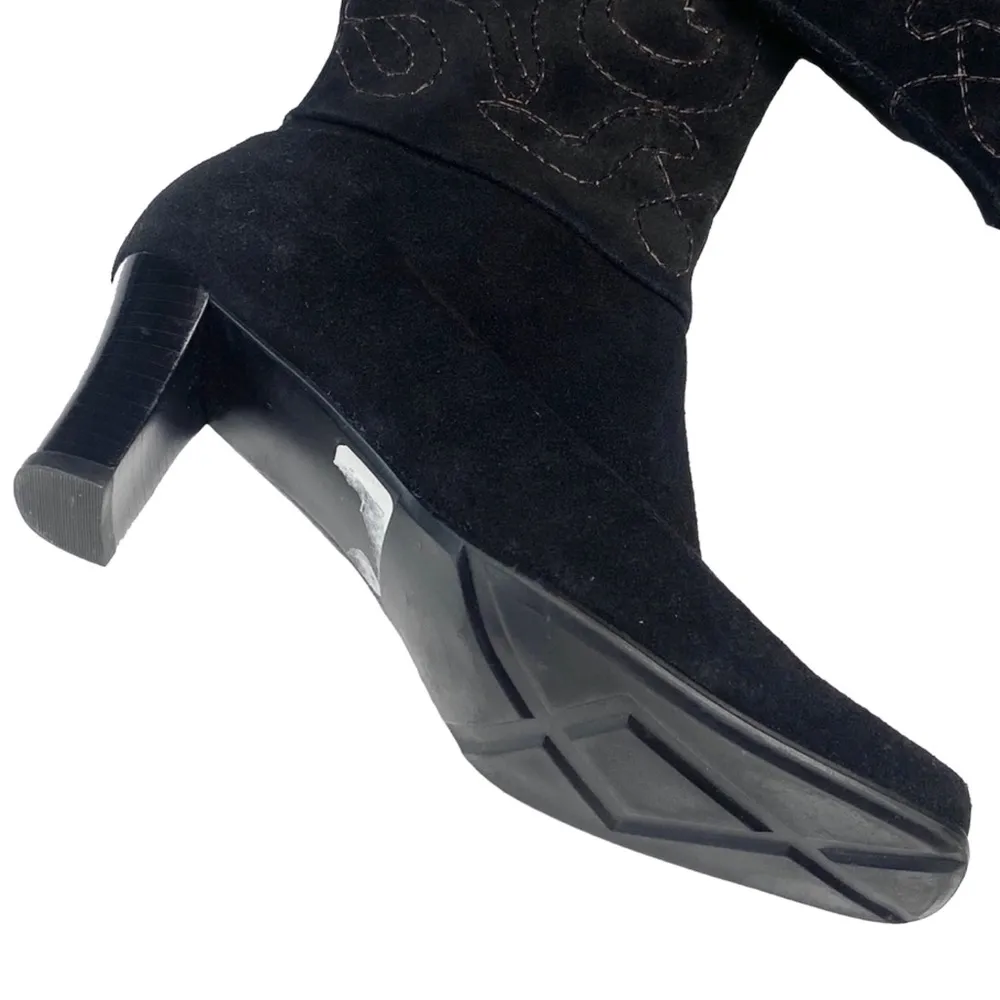 new Chico’s 𑁍 Italia Tall Suede Embroidery Heeled Boot Boots 𑁍 Black 𑁍 Size 6 - Image 9