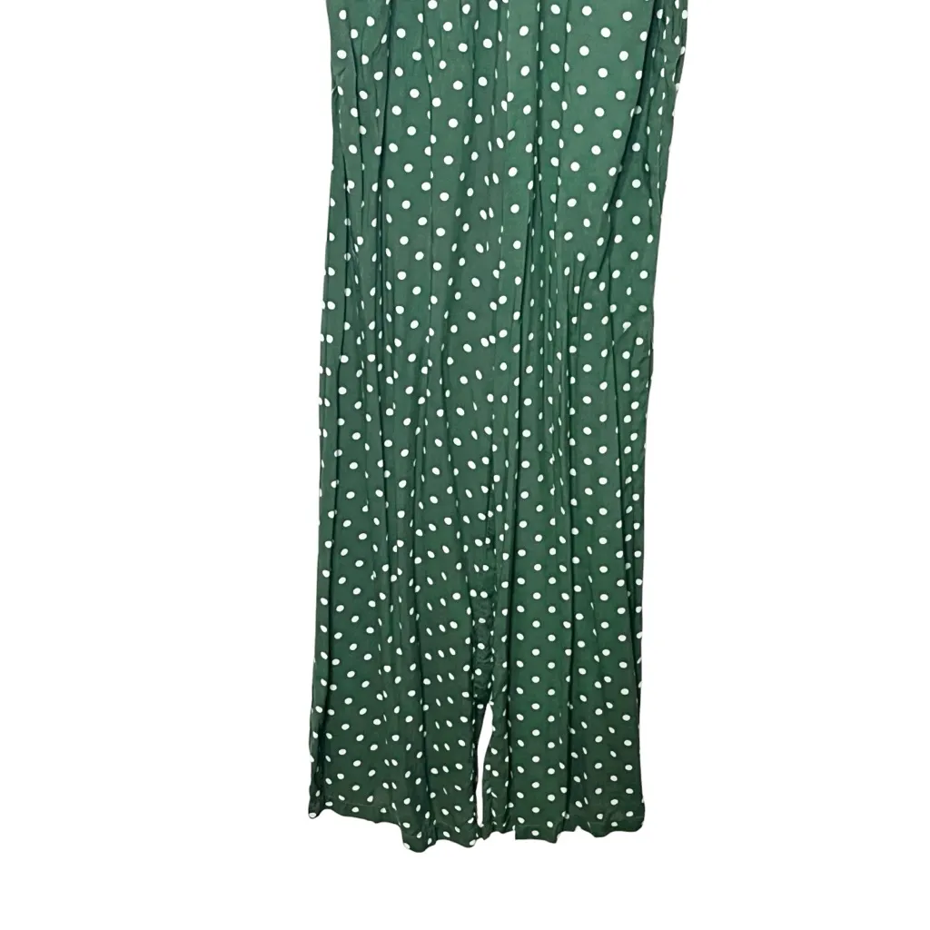 Agua Bendita Polka Dot Jumpsuit Women’s Small Green Keyhole Wide Leg Lace Trim - Image 5