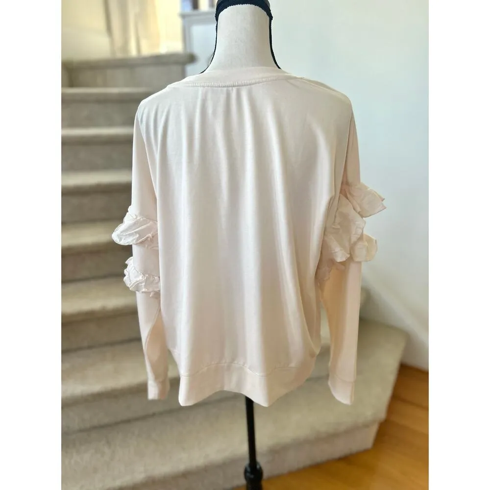 Rachel Parcell Cream White Ruffle Sleeve Crewneck Sweatshirt - Image 2