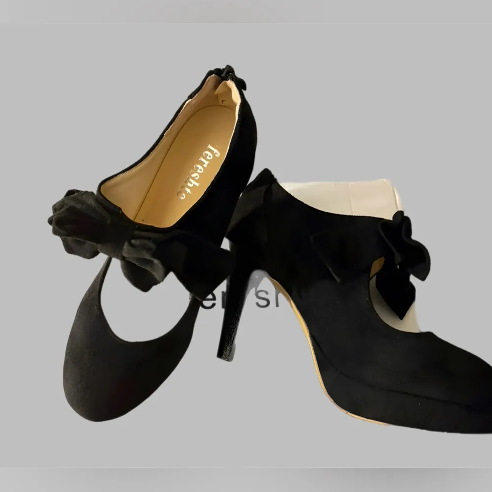 Women's Black Bow Mary Jane High Heel Closed Toe Platform Dress Pumps Size undefined - Image 5