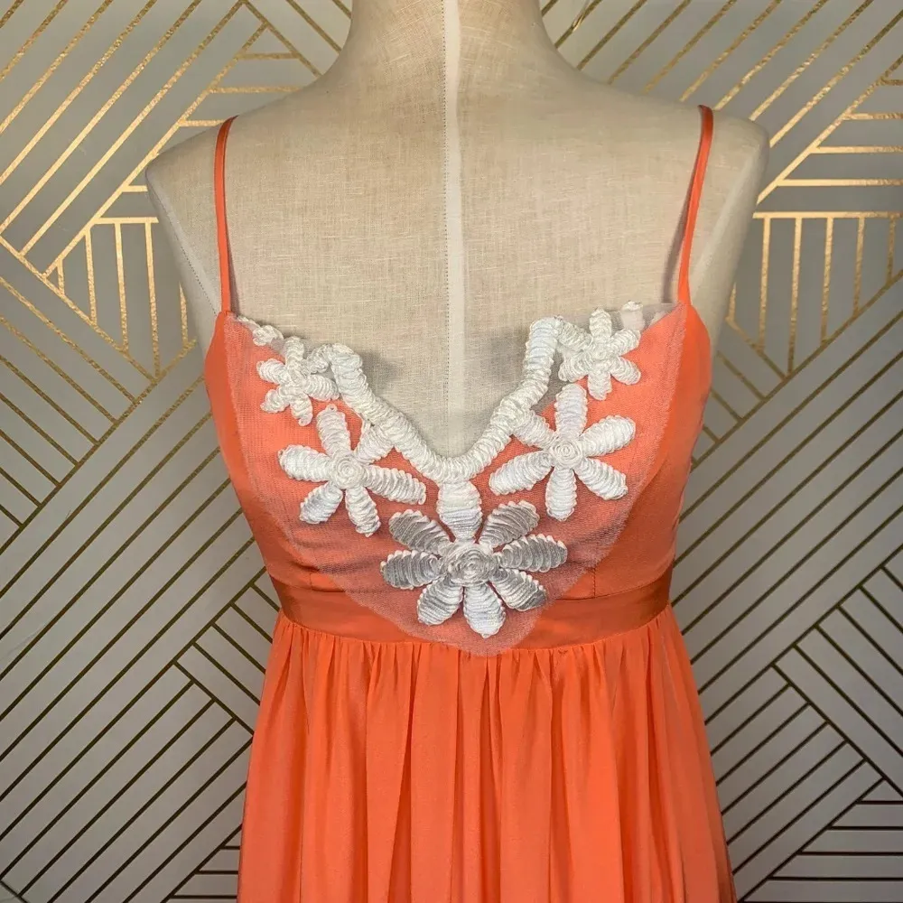 Amanda Uprichard Maxi Dress Sleeveless Embroidered‎ Floral Silk Orange Size XS - Image 3