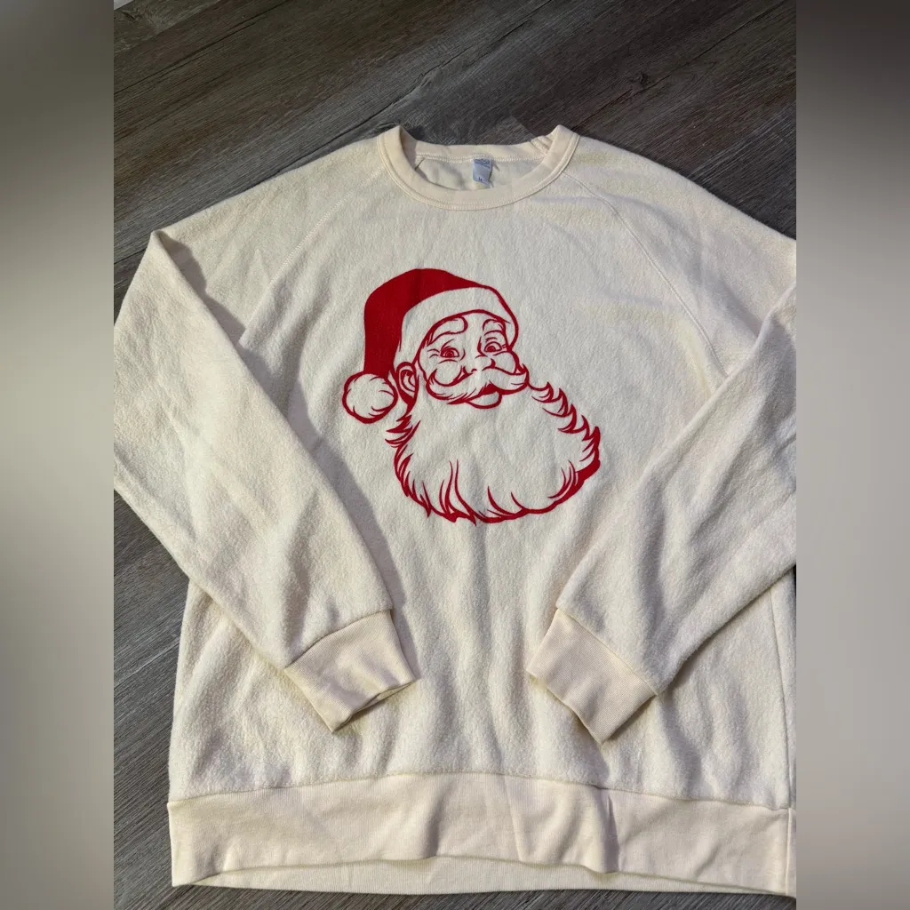Vintage Inspired Santa Sweater Sweatshirt Crewneck Cream Beige Red Comfy Size M Size M - Image 4