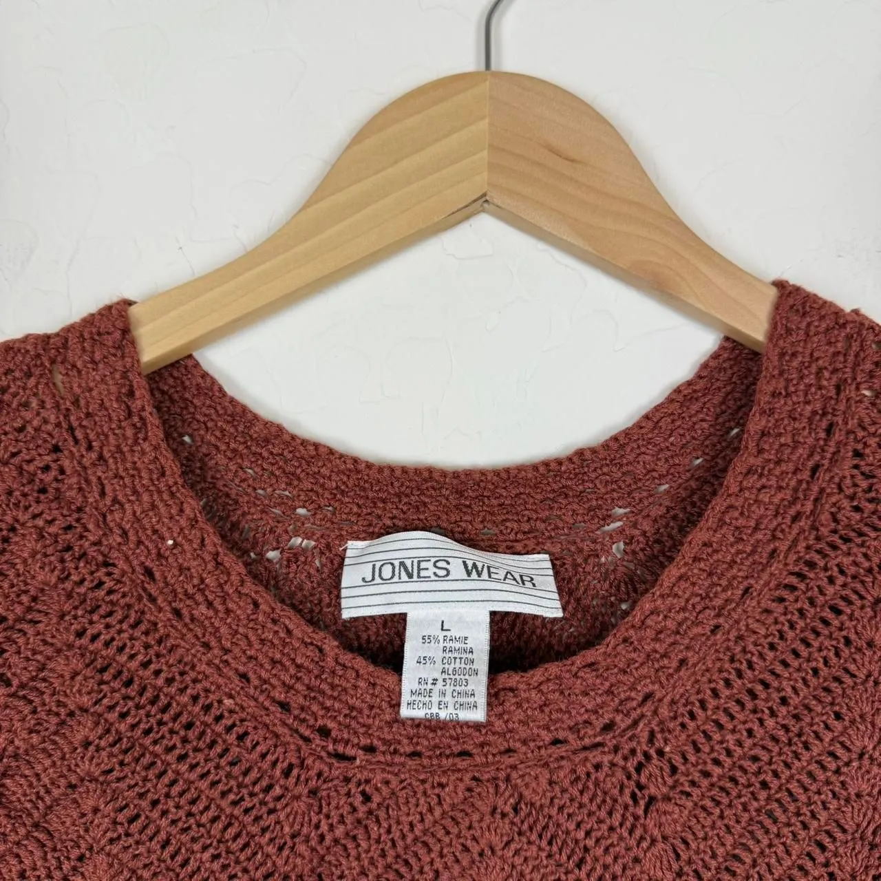 Vintage 90’s Jones Wear crochet short sleeve top burnt orange/red - Image 4