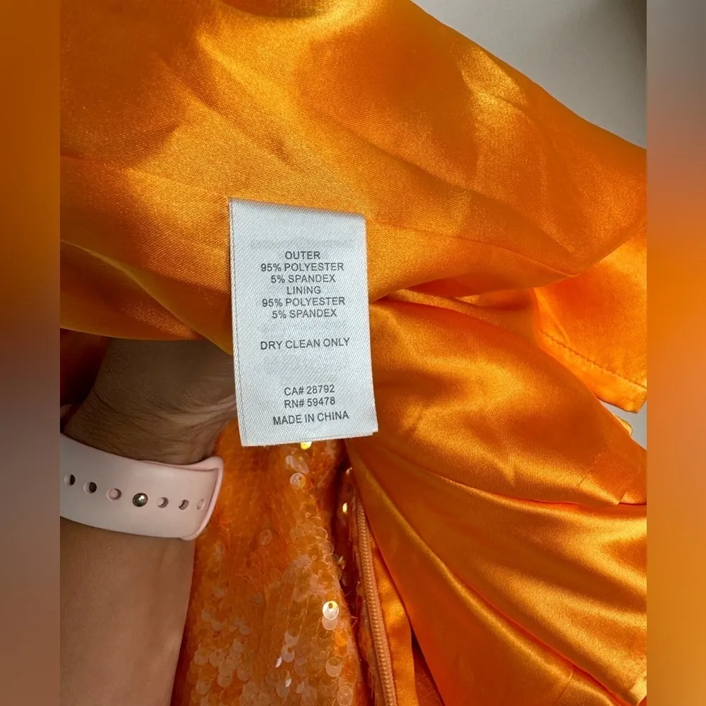 NEW Caroline Constas Bright Orange High Neck Sequin Midi Dress Size Medium - Image 10