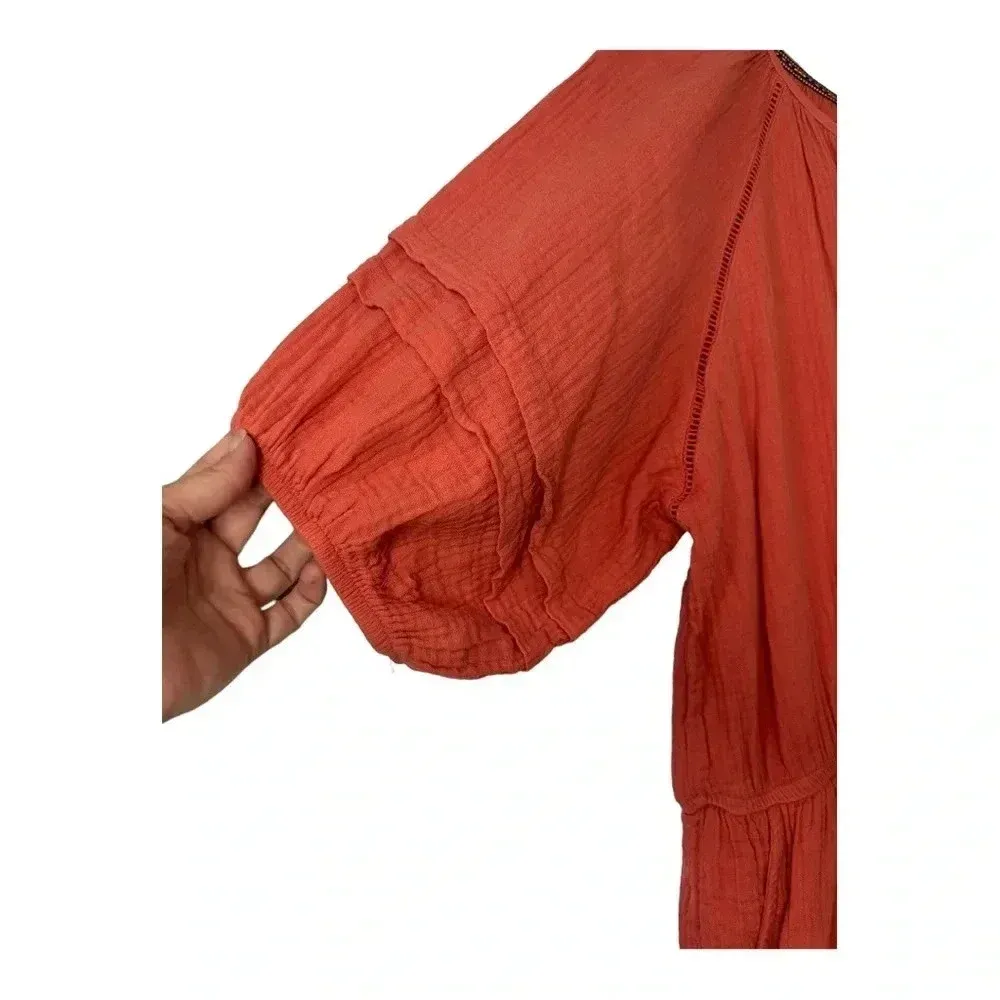 Knox Rose Peach Gauze Puff Sleeve Short Romper // Size XXL - Image 3