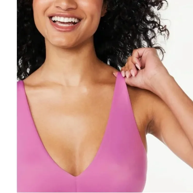 Joyspun Unlined Soft Brushed Plunge Bralette Bra Lilac Size Large Pink Purple - Image 2