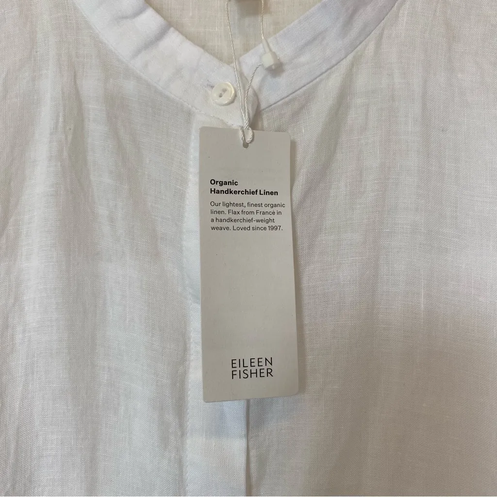 EILEEN FISHER NEW Handkerchief Linen Mandarin Collar Button Down Shirt White 2XL - Image 6