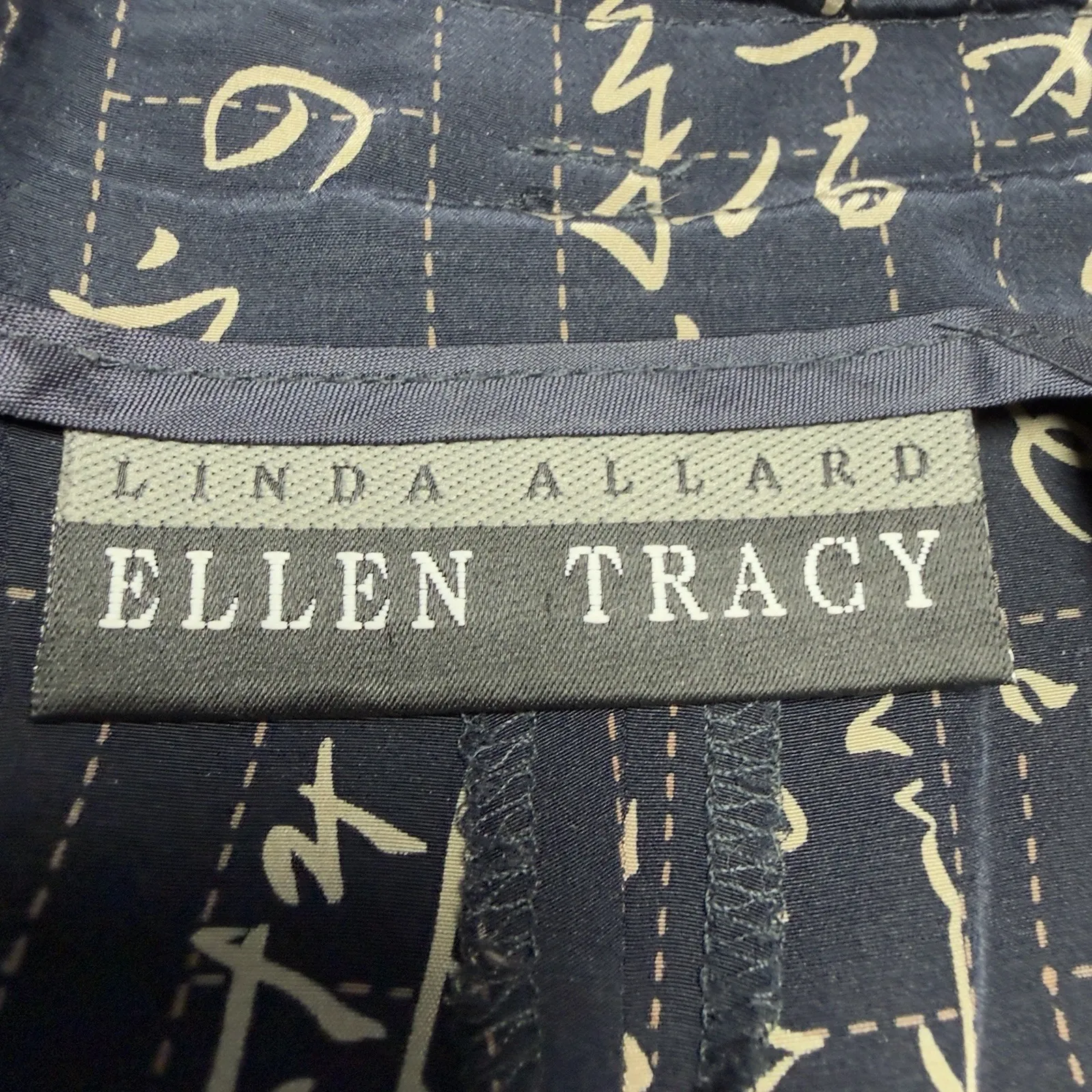 VTG Ellen Tracy 100% Silk Calligraphy Pants Sz 4 Navy High Waist Linda Allard Blue - Image 10