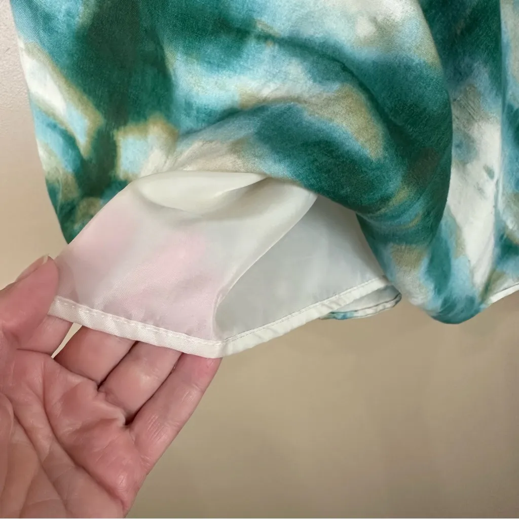 Jones Wear Green Blue Cream Tie Dye Watercolor Linen Blend Skirt 18 - Image 3