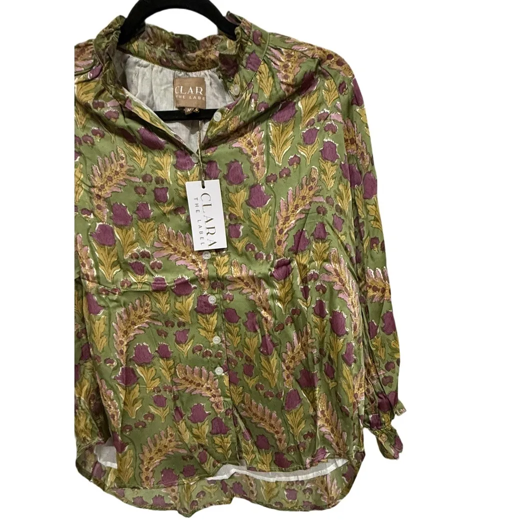 Clara The Label Blouse Size Medium NWT Green Floral Boho Cotton Blend Top - Image 3