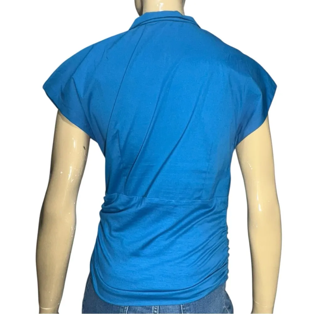 AKRIS Punto Bergdorf Goodman Women’s Size 10 Blue Cotton Stretch Top Blouse - Image 5