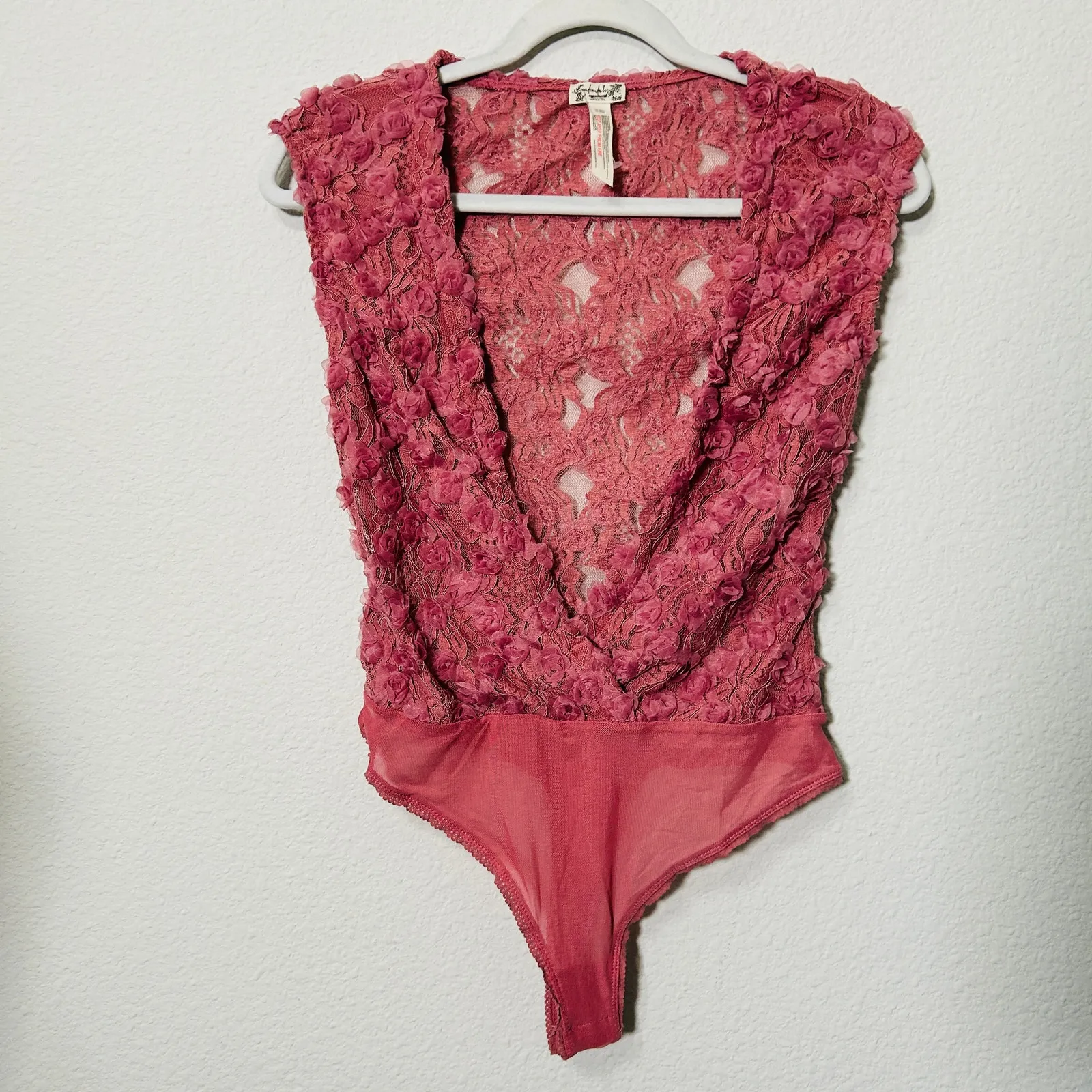 NEW Free People Intimately 2 Haute 2 Handle Pink Rosette Bodysuit Small Coquette - Image 3