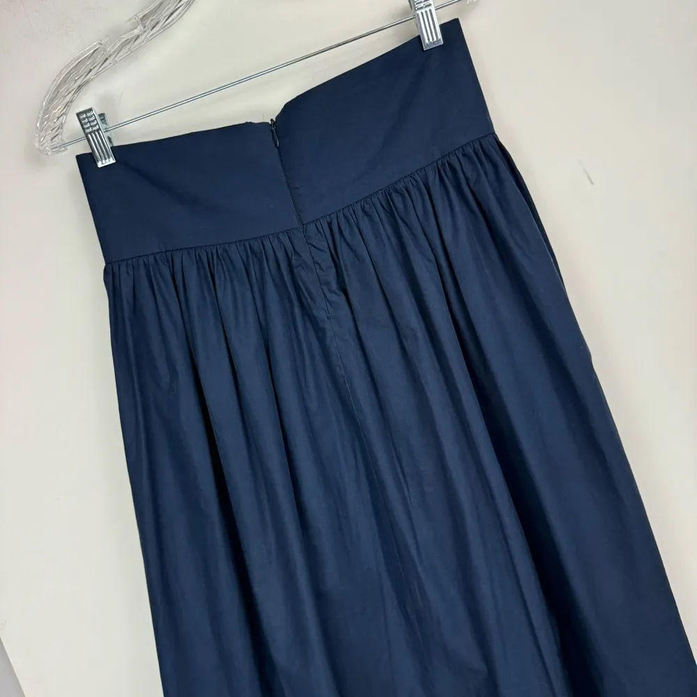 Zara Corset Lace Up Waist Midi Skirt Sz Medium Navy Blue Poplin Cotton - Image 4