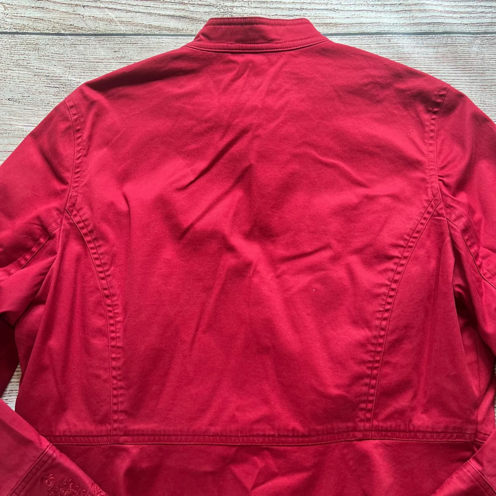 Vintage Jones New York Red Floral Embroidered Collared Jacket Womens XL y2k fall - Image 8