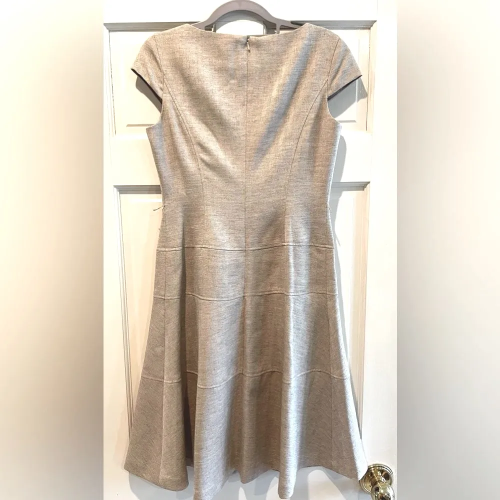 Anne Klein Fit & Flare‎ Midi Dress Half Cap Sleeves Tweed Beige Tan Size 4 - Image 5