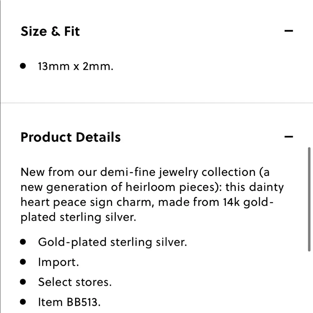 J. Crew Demi Fine 14K Gold Plated Sterling Silver Peace Heart Charm NEW - Image 5