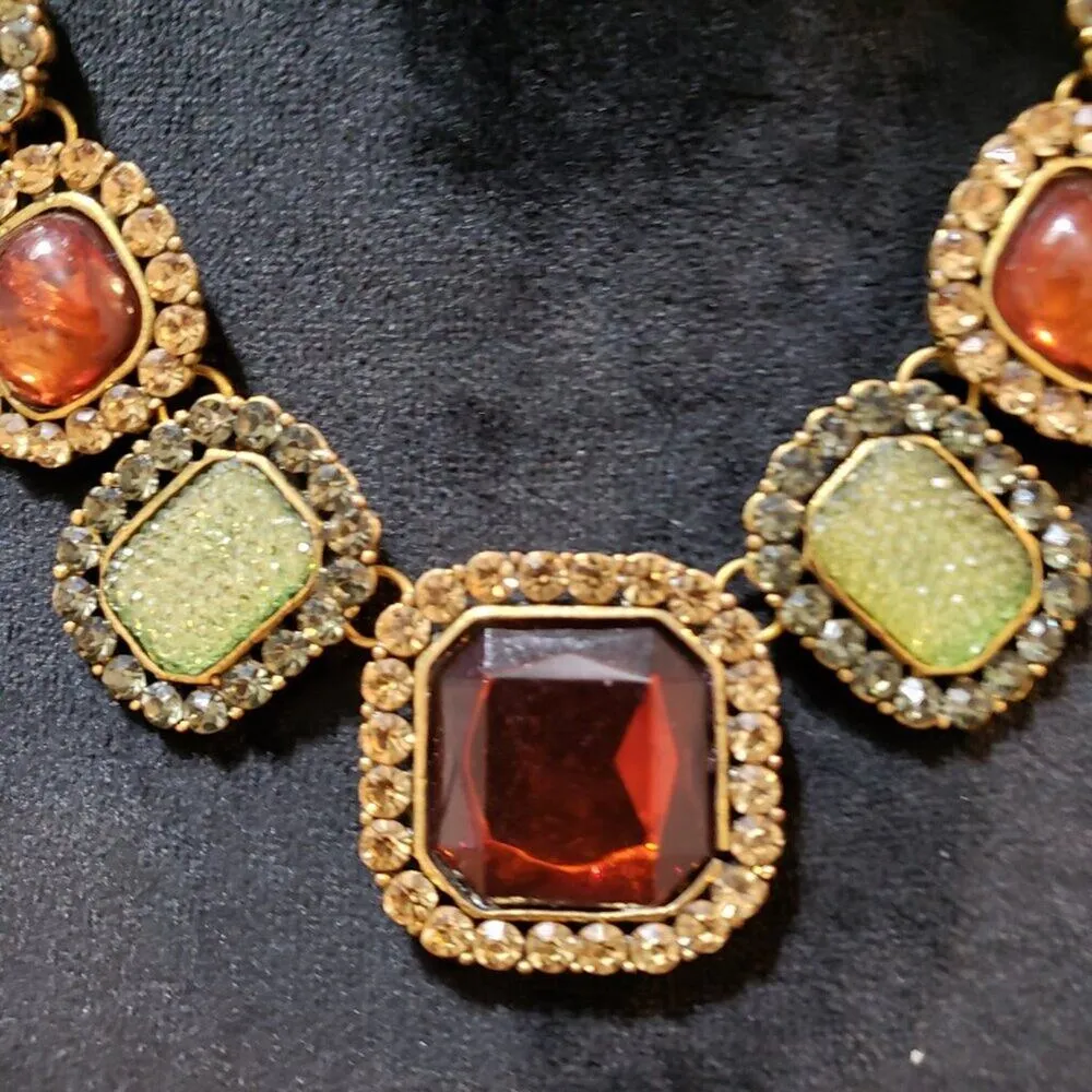 Womens Amber & Yellow Crystal Stone Gold Tone Chain Necklace with Lobster Clasp Orange - Image 3