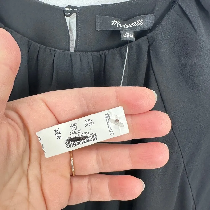 Madewell Black Bubble Sleeve Smocked Waist Long Sleeve Mini Dress Size L NWT - Image 9