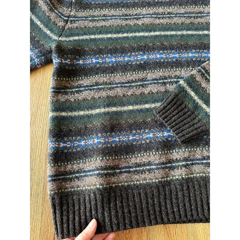 Lands' End Vtg Lambs Wool Green Patterned Sweater Size Medium - Image 4