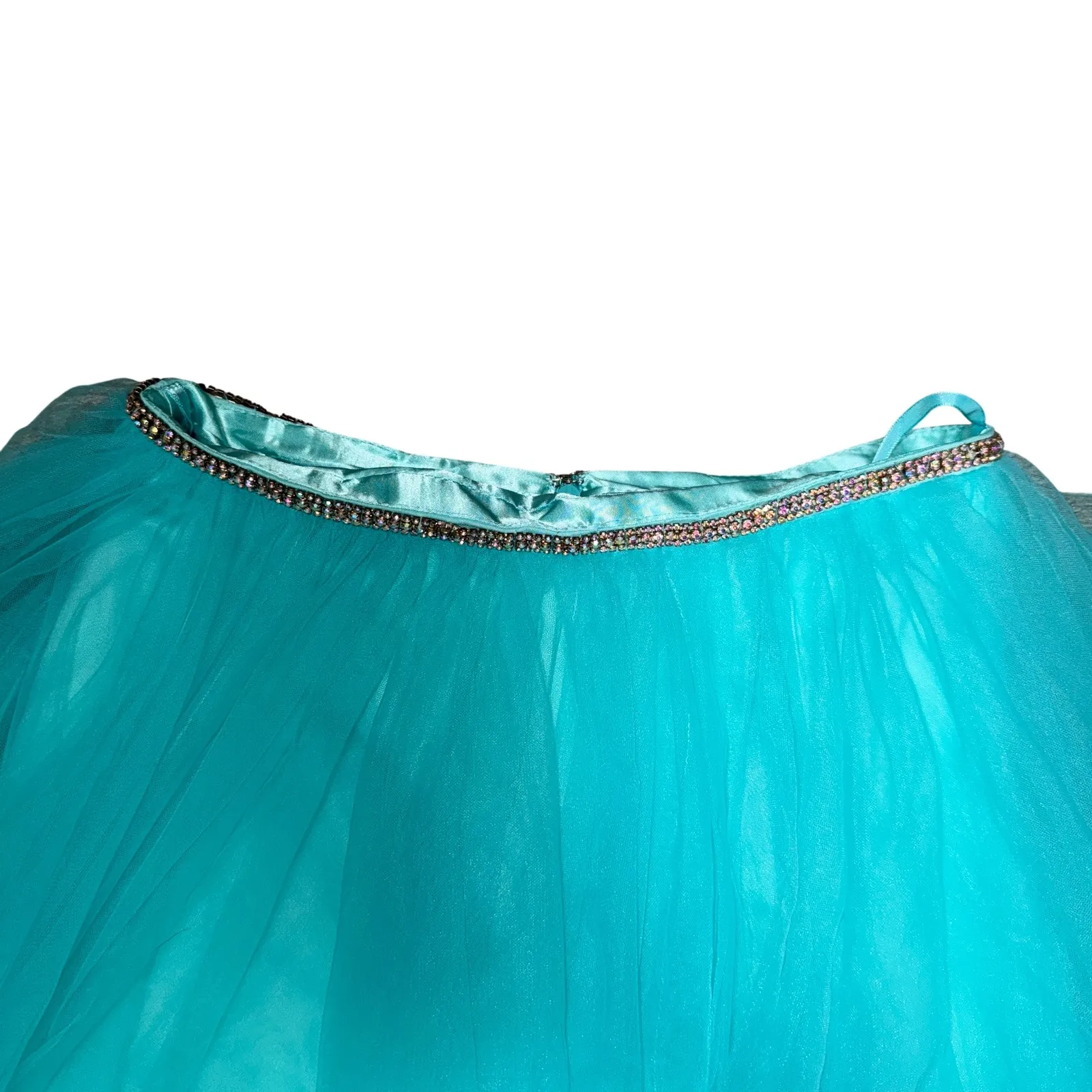 Ed Young Aqua Tulle Skirt Ruffle Layered w/ Rhinestone Waist |Size Small Blue - Image 3