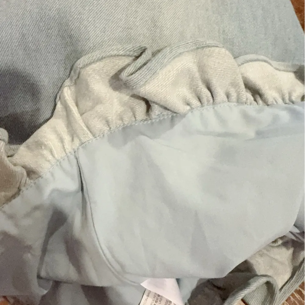 C/meo Collective Light Blue Cotton Ruffle Denim Mini Dress Size L Preowned - Image 10