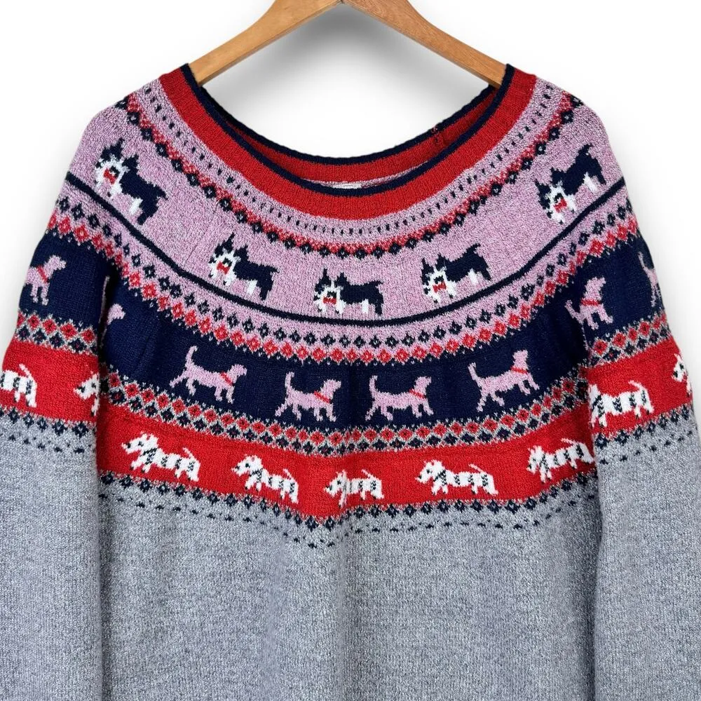 Womens Dog Fair Isle Christmas Sweater Gray Metallic Size XXL 20 - Image 2