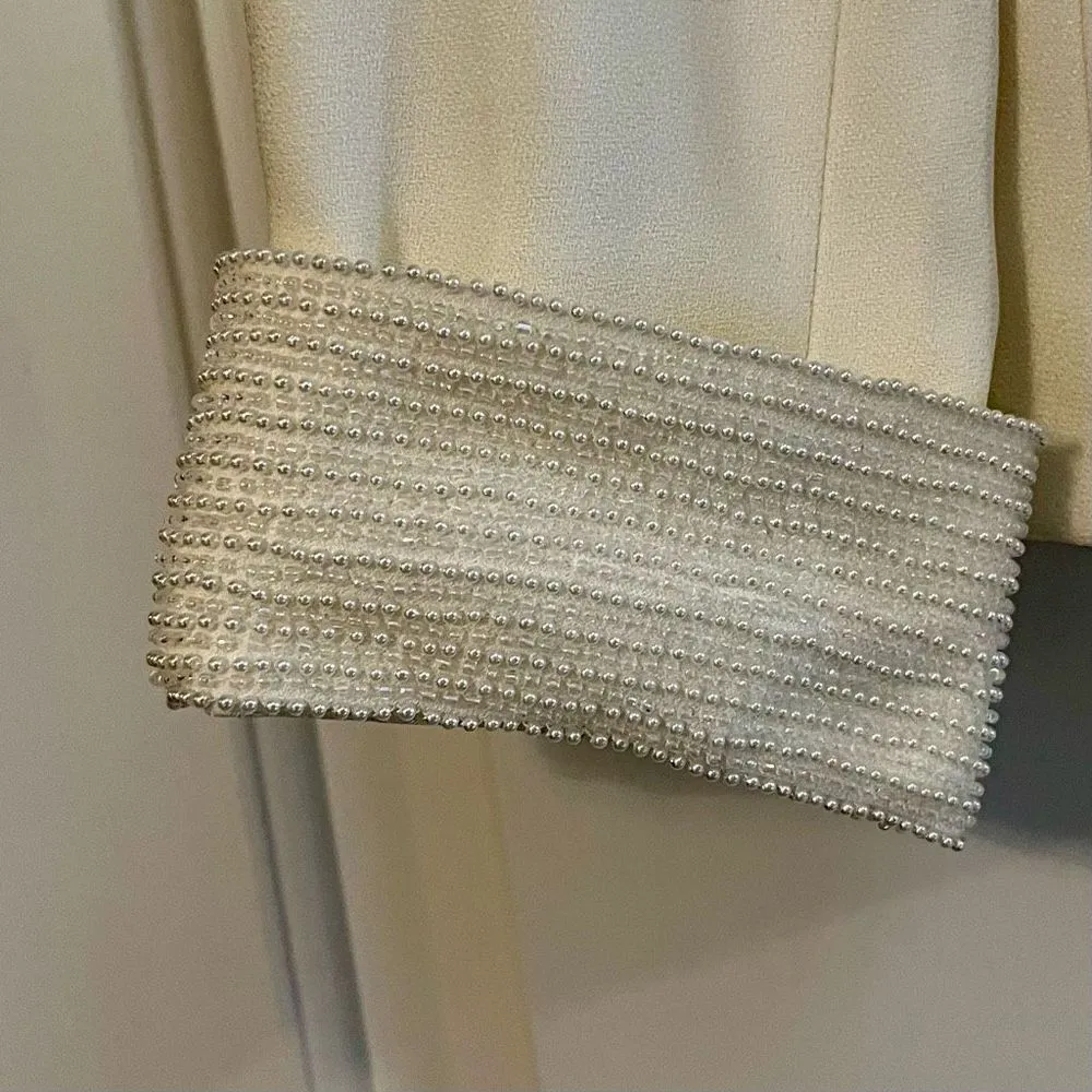 Albert Nipon Evening Cream Beaded Women’s Blazer Size 4 - Image 3