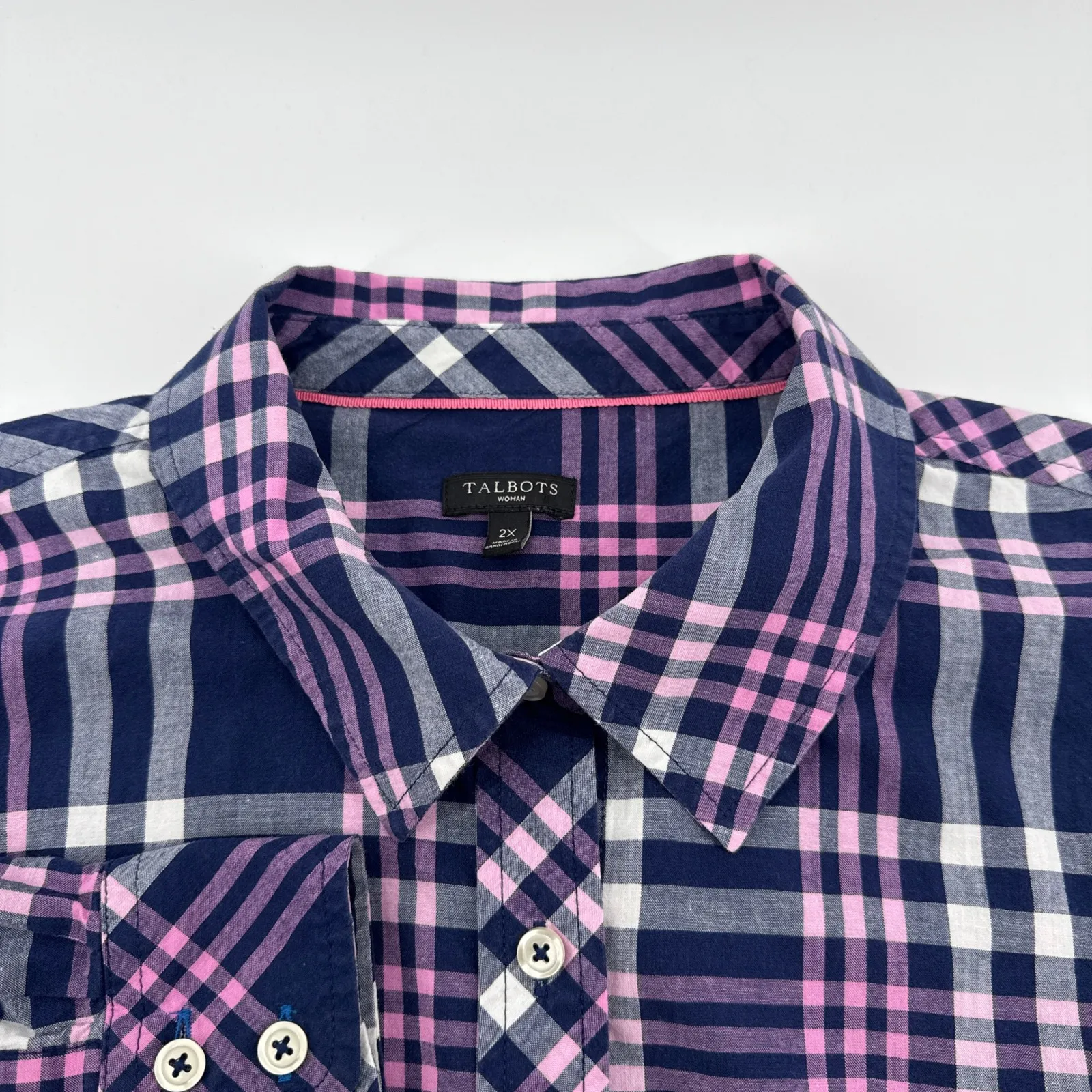 Talbots Woman 2X Button Down Plaid Shirt Long Sleeve Career Casual Top Fall Plus - Image 4