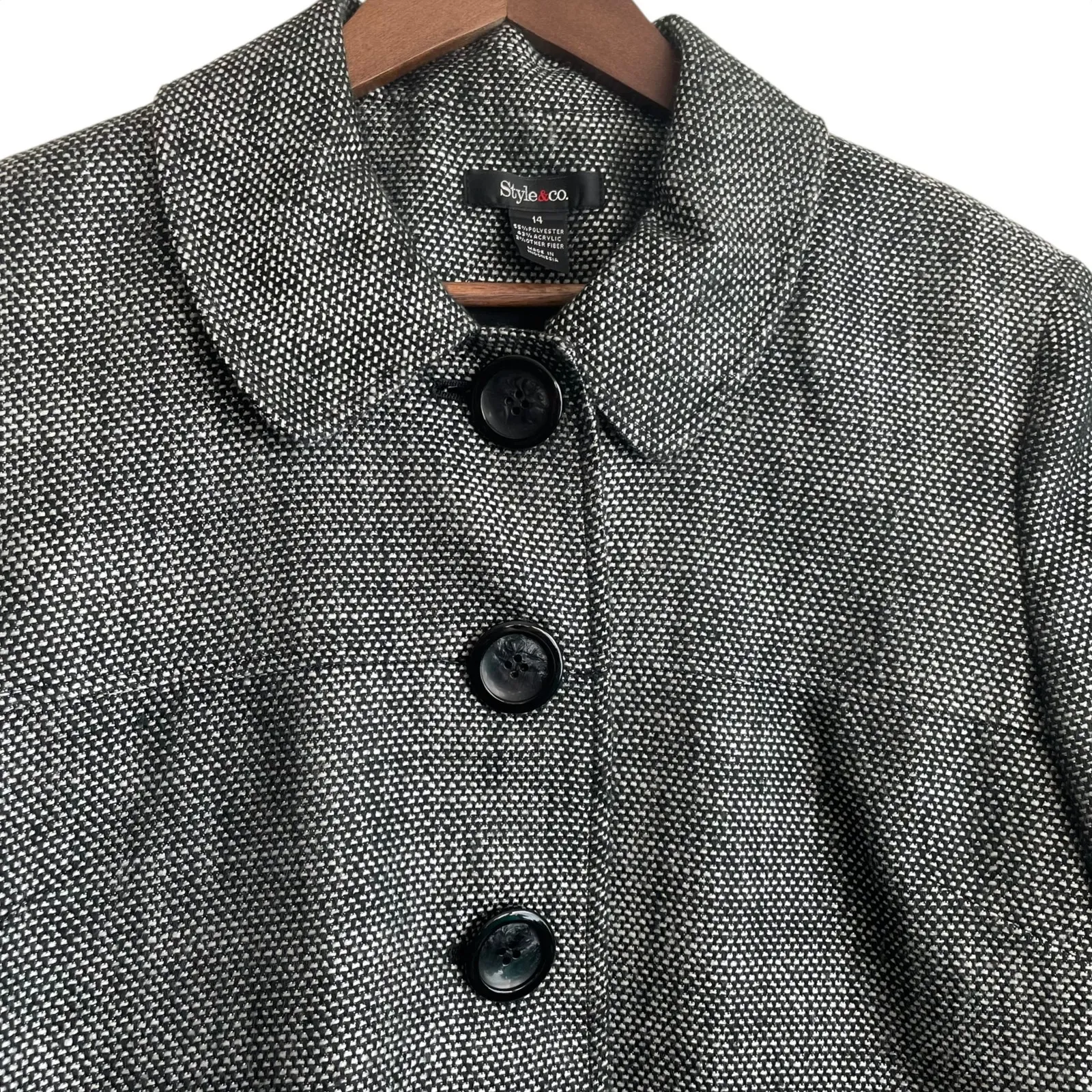 Style & Co Women Cropped Jacket 14 Black Metallic‎ Tweed Career Business Blazer - Image 4