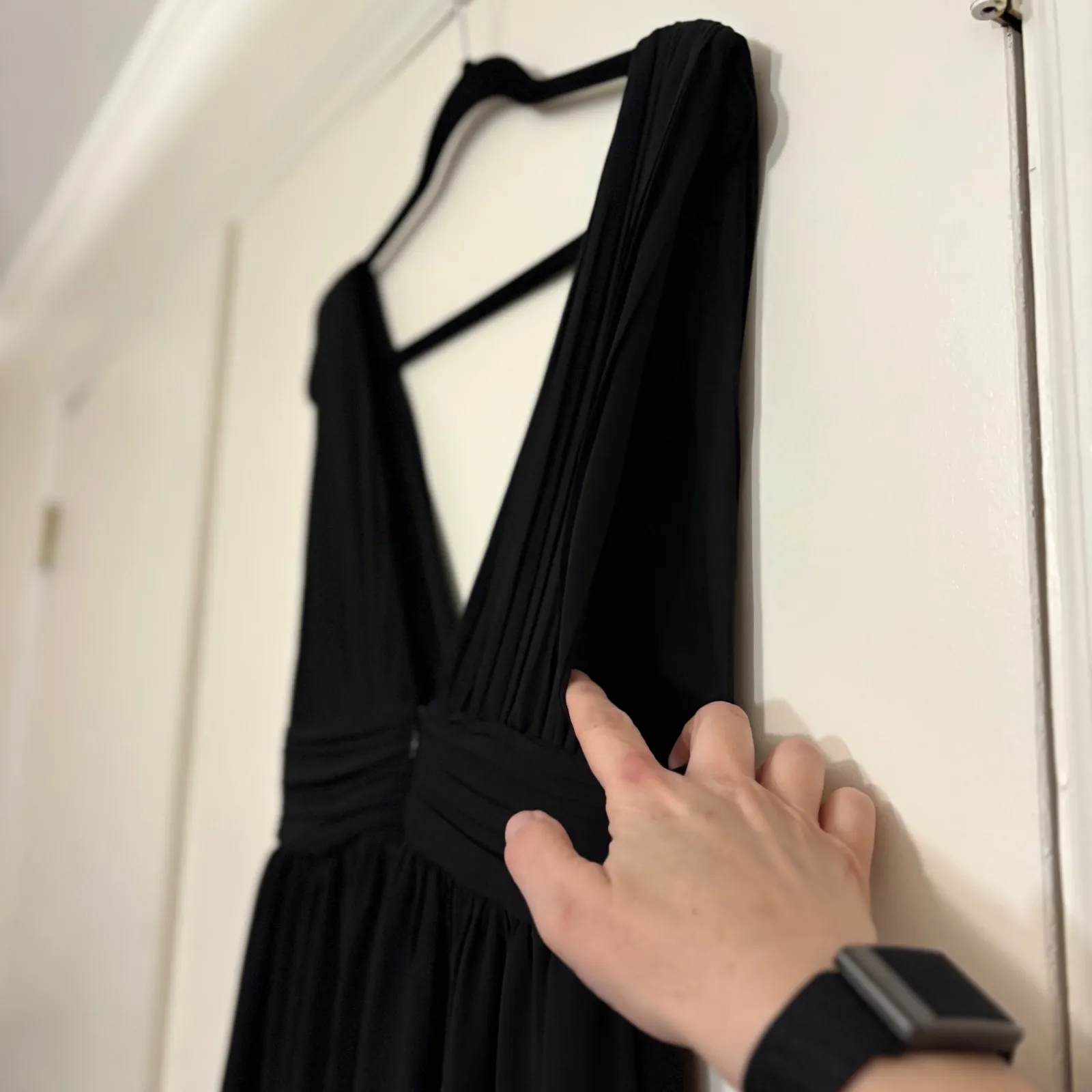 Lulus Black Deep V Neck Empire Waist Maxi Dress Slit Size S - Image 6