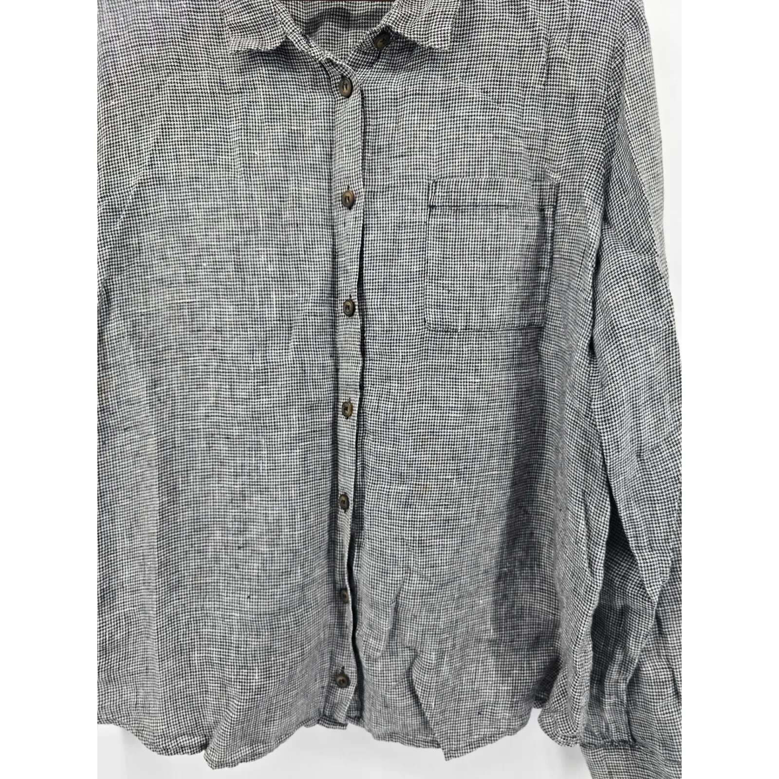 Reformation Linen Houndstooth Button Down Shirt Top Size XL - Image 2