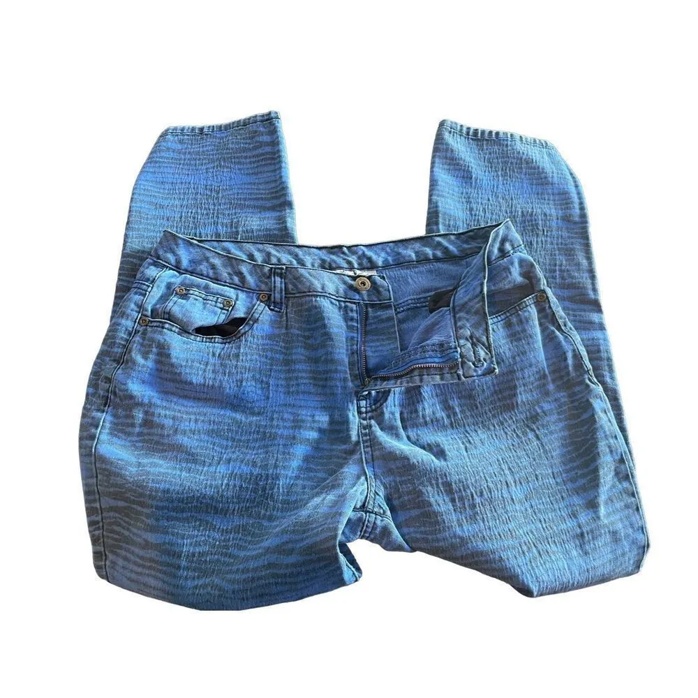 DG2 Diane Gilman Women Denim Pants Stretch Jeans Zebra Print Cutout Blue Size 12 Blue - Image 6
