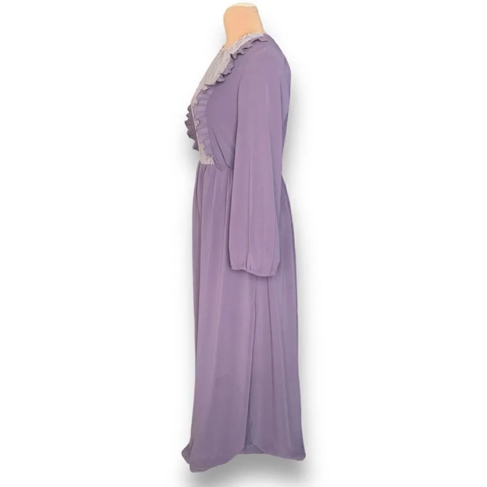 Poplook Coretta Lace Maxi Dress Lilac White Floral Long Sleeve Ruffled Prairie Purple Size L - Image 4