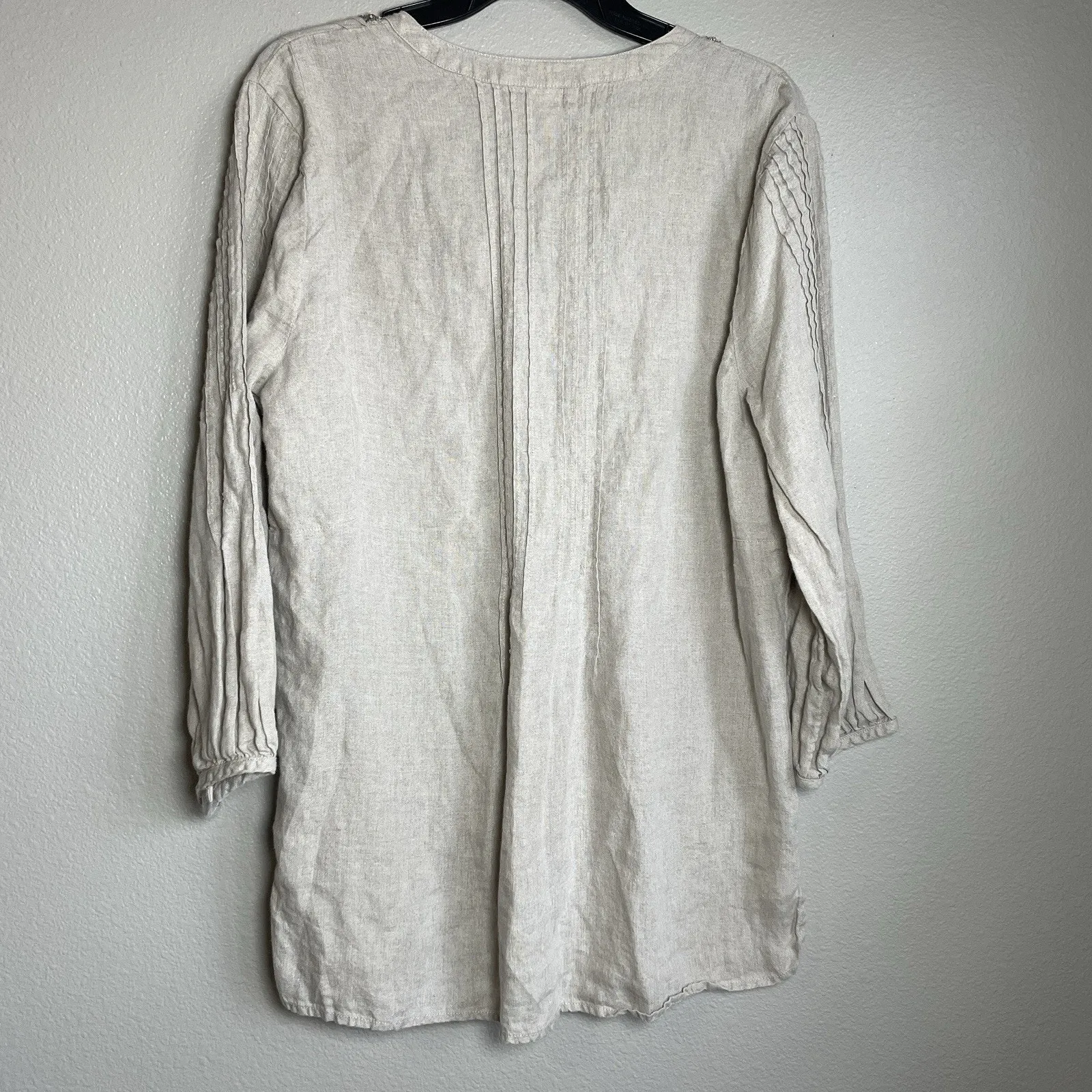 Charter Club 100% Linen Luxury Size Large Sparkly Tan Shirt Top Beige Minimalist - Image 7