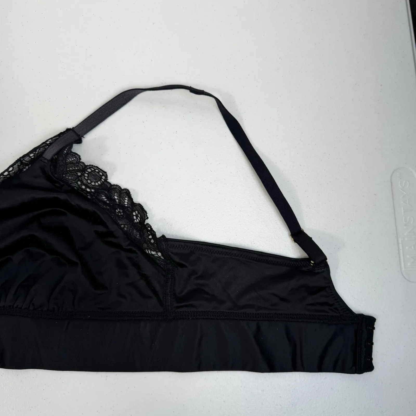 Soma L Large Stretch Satin Luster Bralette with Lace Black Wireless Wire Free - Image 10