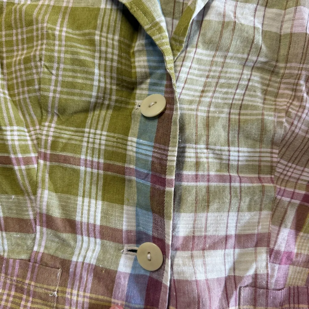 Pendleton Vintage Multicolor Plaid 100% Linen Lightweight Blazer Pockets Petite - Image 2