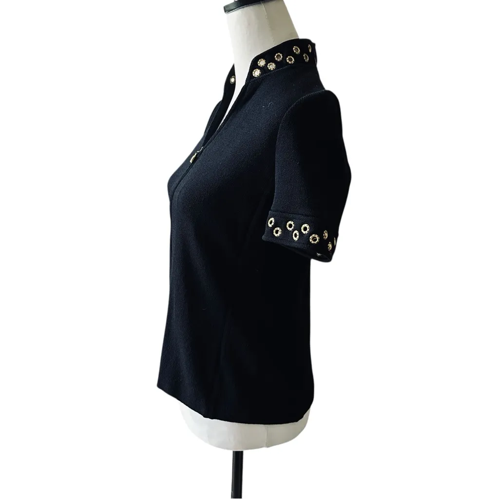 St. John  Dark Blue Short Sleeve Top with Metallic Details Sz 2 - Image 3