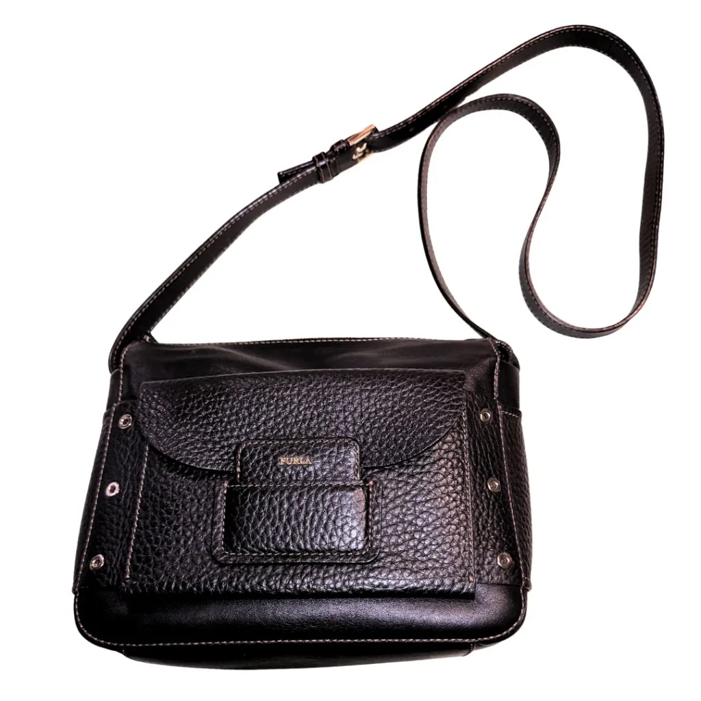 Furla Adele Black Leather Crossbody Bag in Onyx Pebbled Leather - Image 3