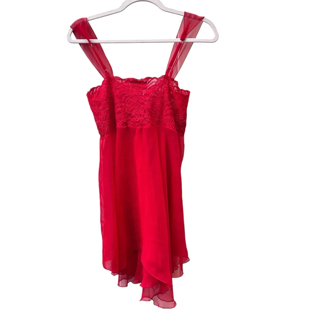 Victoria's Secret Vintage Gold Label‎ Red Lace Sheer Nightie Slip Medium - Image 2