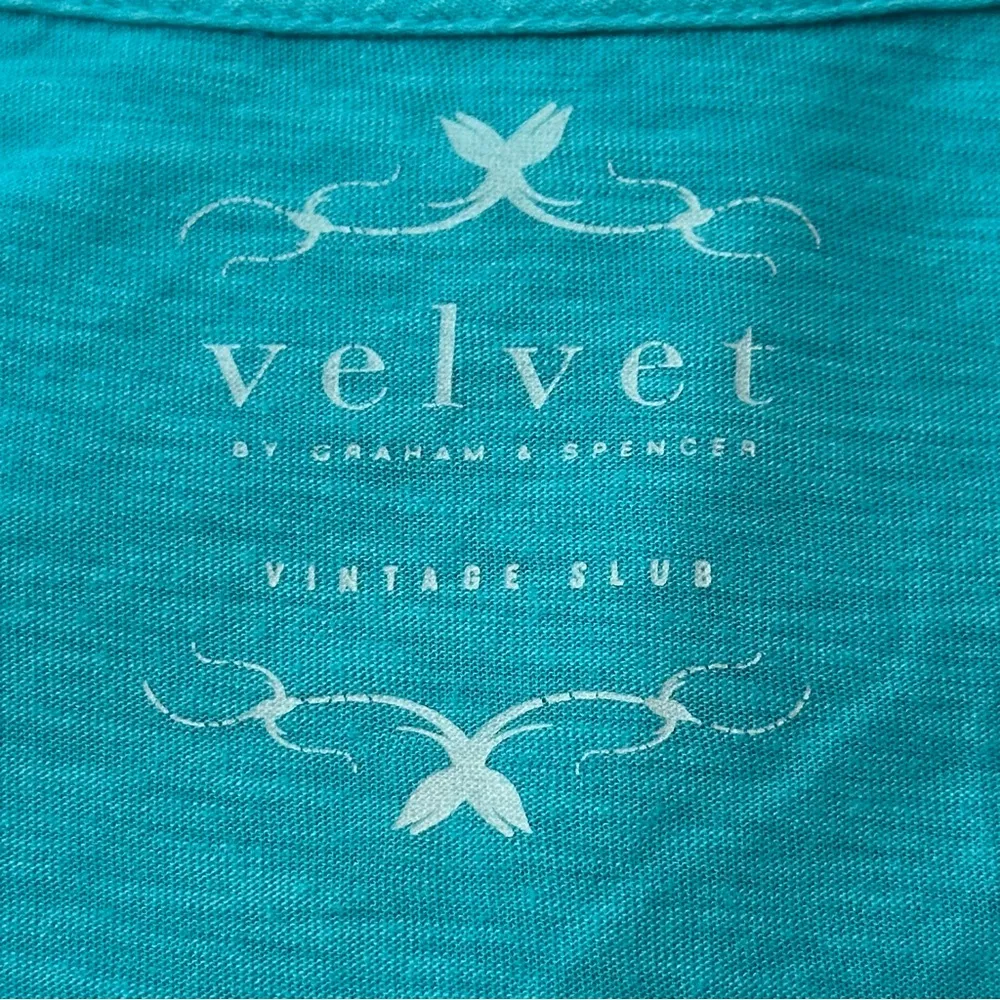Velvet Graham Spencer P S Turquoise Blue Vintage Slub Oversized V-Neck T-Shirt - Image 4