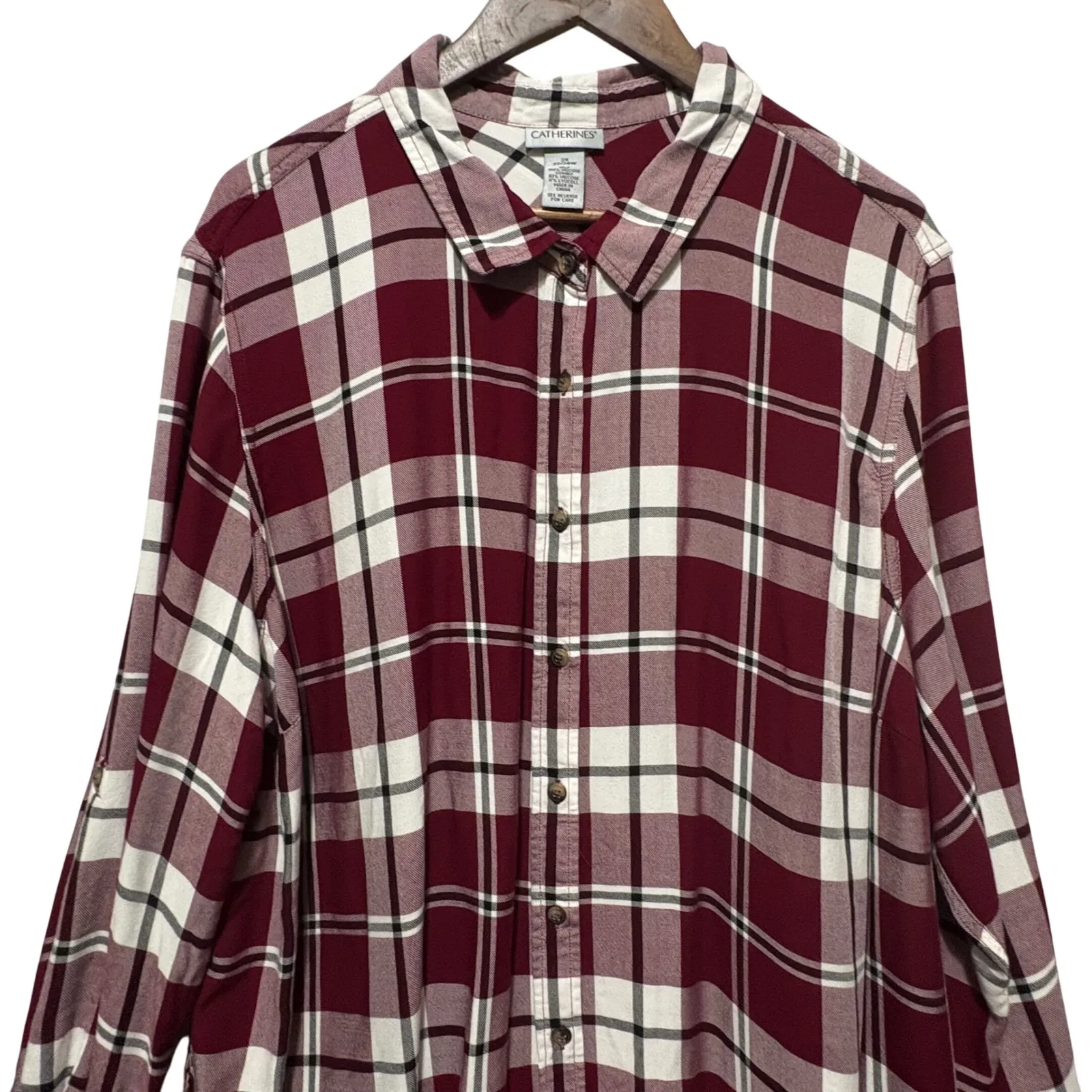 Catherines Womens Tunic Top 2X Red Plaid Paisley Mixed Print Whimsy Boho Western - Image 2