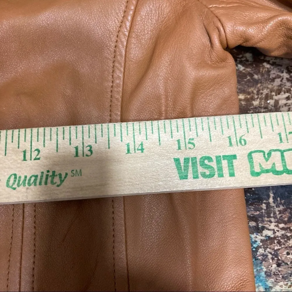 Gap Brown Leather Asymmetrical Button‎ Up Motorcycle Jacket Sz Small - Image 5