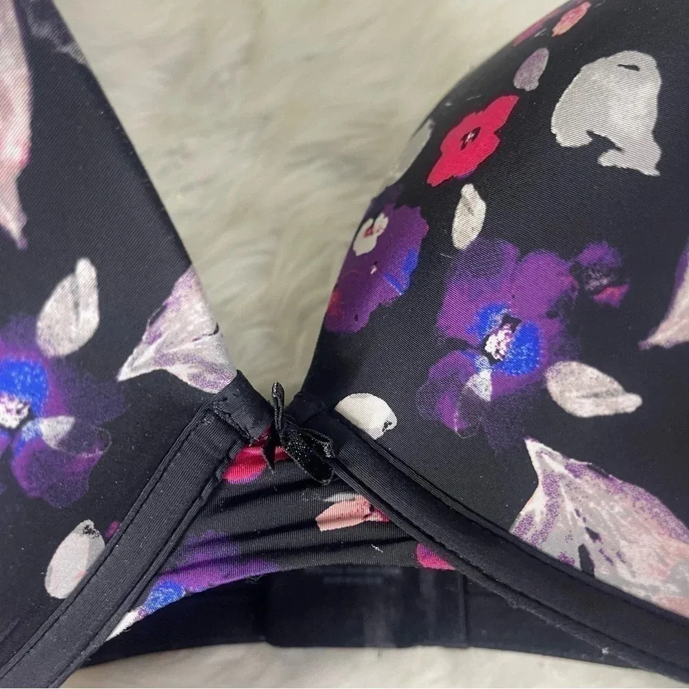 Torrid Black Floral Microfiber & Lace Push-Up Plunge Bra Size 44 DDD - Image 6