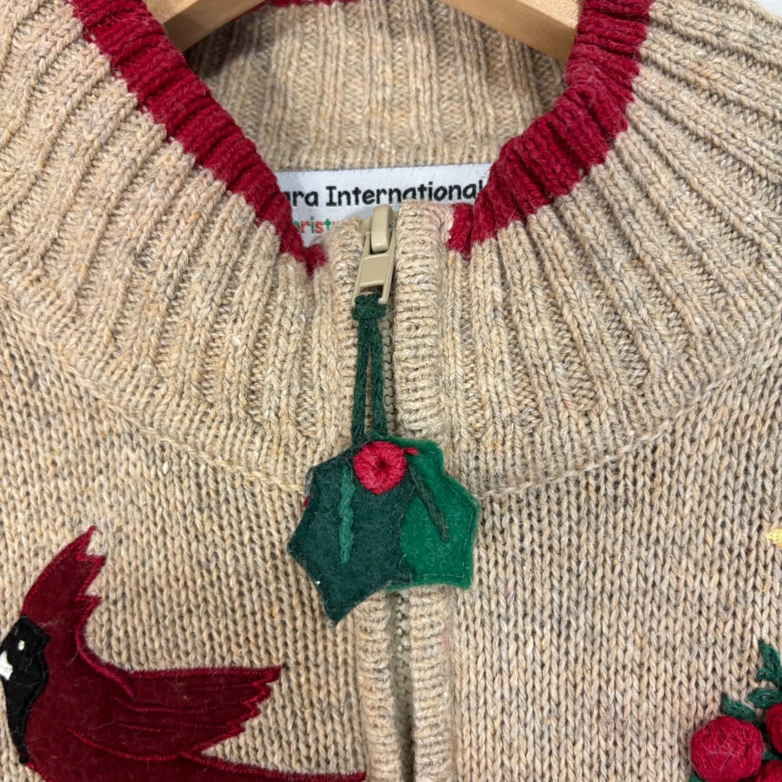 Vtg Tiara International Wool Blend Christmas Sweater Sz M Full Zip Embroidered - Image 9