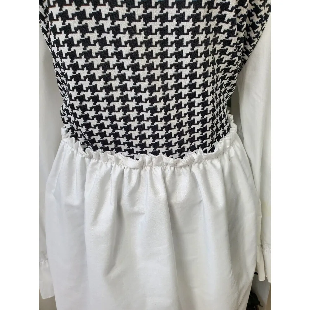 SHEIN Curve Women Black & White High Neck Long Sleeve Knee Length Dress Size XL - Image 3