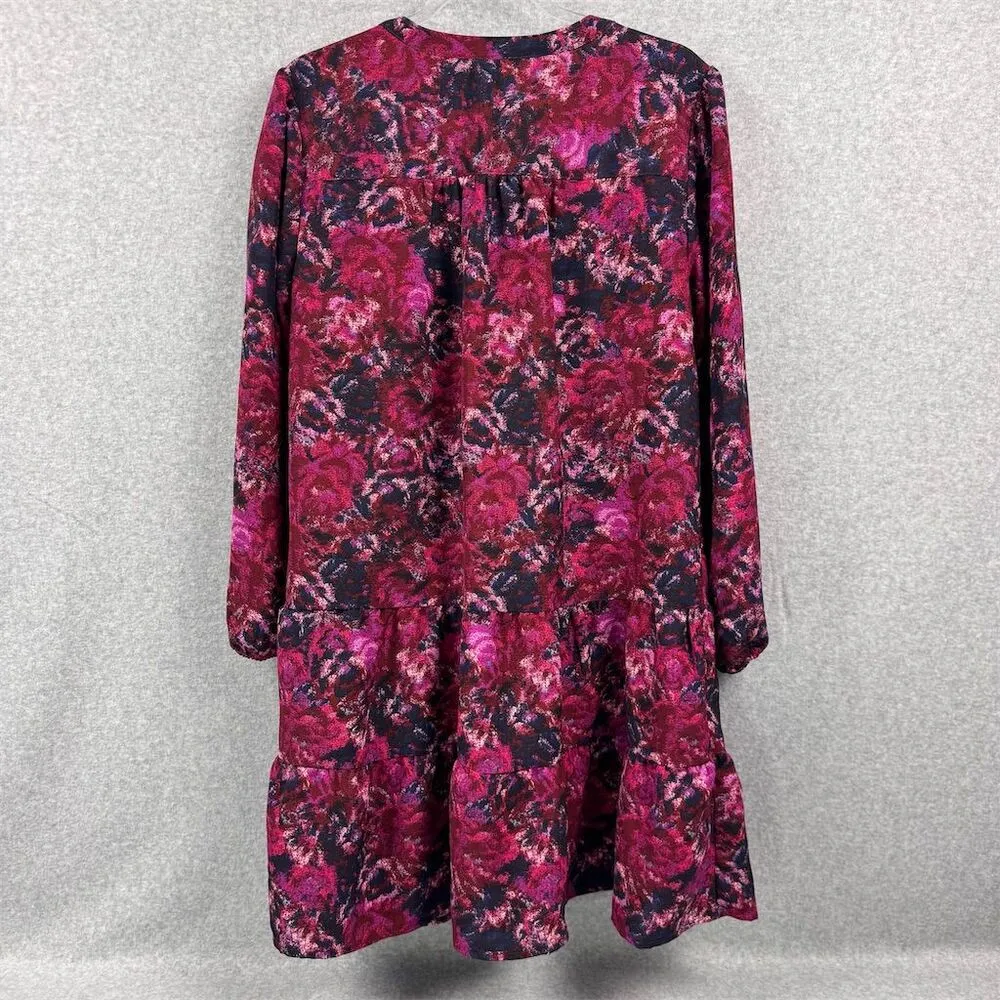 Time and Tru Women's Floral V-Neck Drop Waist Dress Size L Multicolor - Image 7