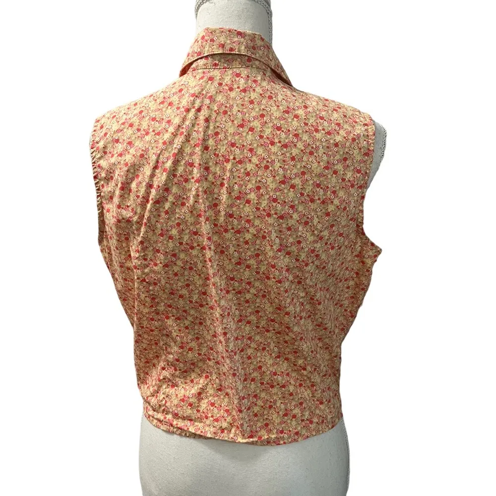 Casual Corner Annex 60s 70s Floral Bohemian Collared Tie Waist Crop Top Sz L Orange Size L - Image 6